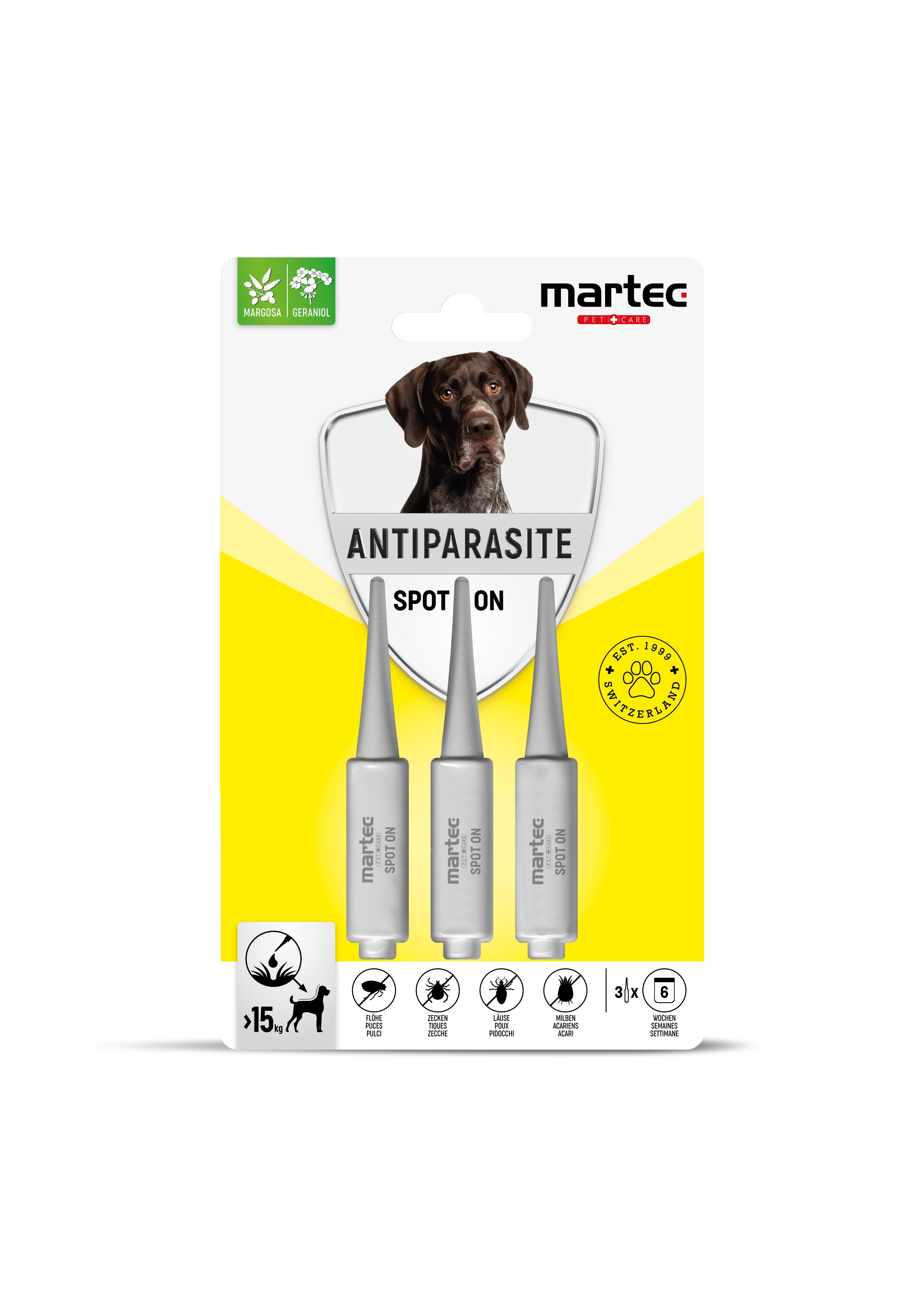 MARTEC PET CARE Spot ANTIPARASITE >15kg Hunde 3 x 3ml = Neu OPTIPET Spot On