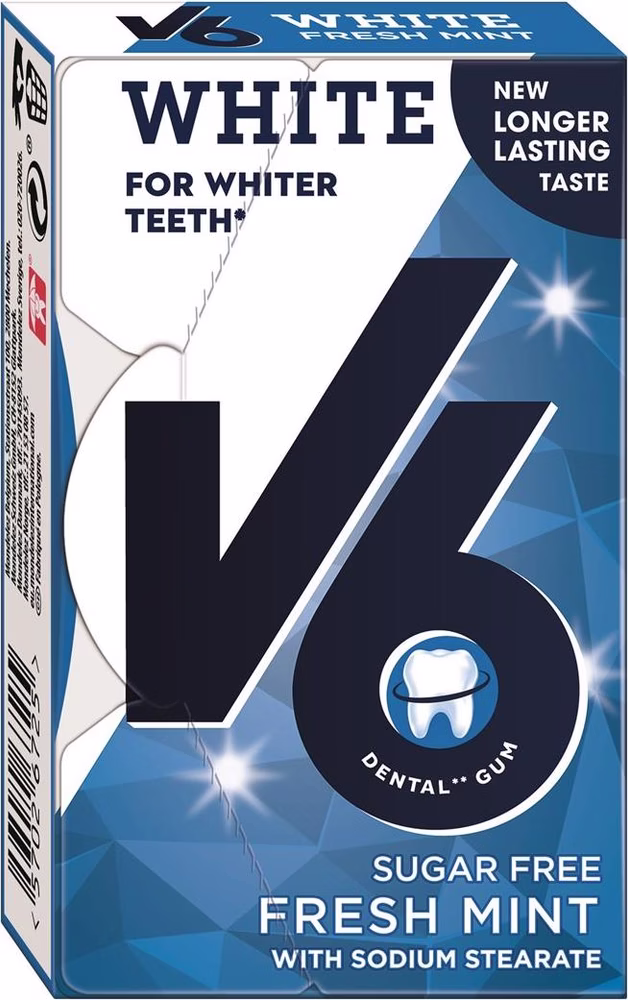V6 White Kaugummi Freshmint Box