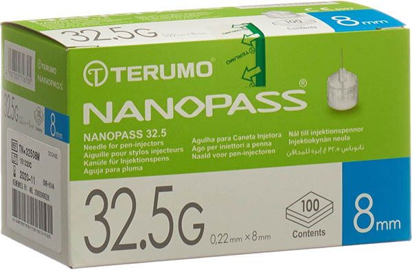 Ago per penna Terumo NANOPASS 32,5G 0,22x8mm cannula per penna per iniezione 100 pezzi