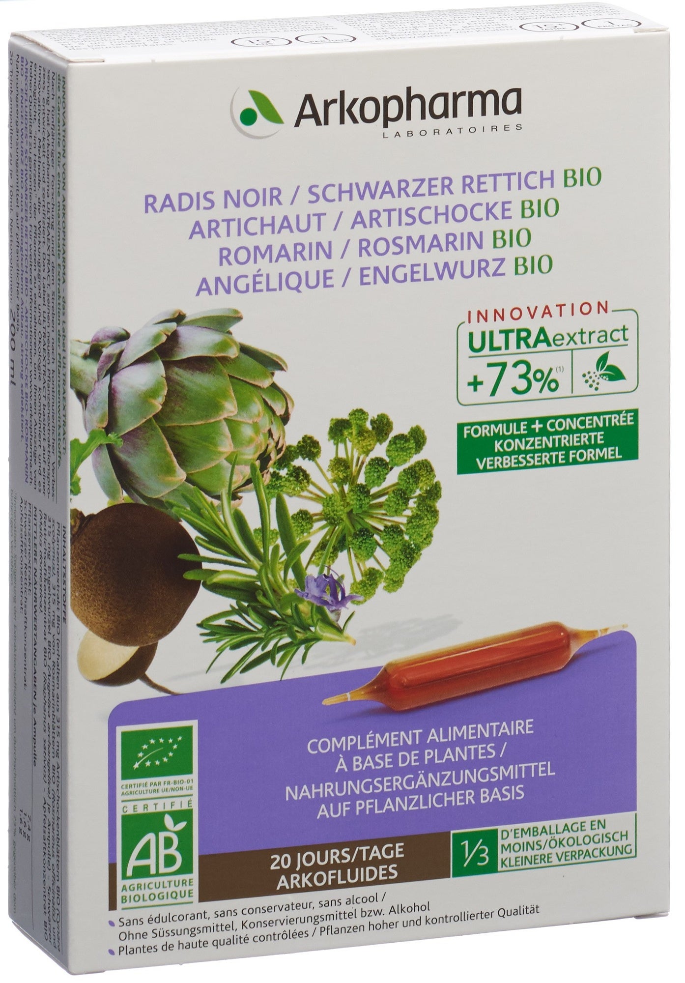 Arkofluide carciofo nero ravanello rosmarino angelica bio fiale da bere 20 pezzi