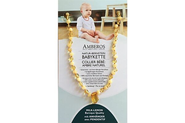 Collana d'ambra naturale AMBEROS con ciondolo barocco Milk Lemon