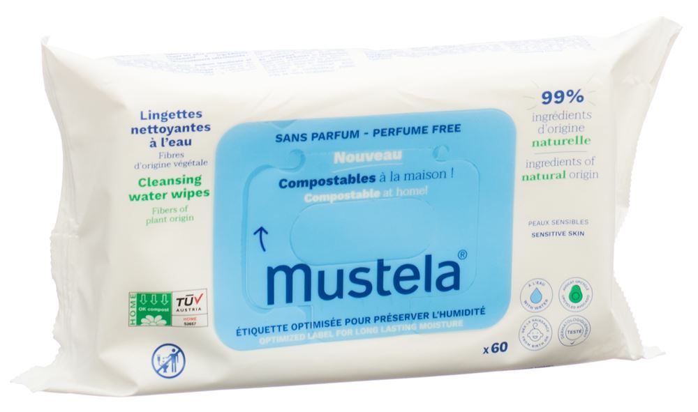 MUSTELA salviette umidificate acqua compostabili 60 pezzi
