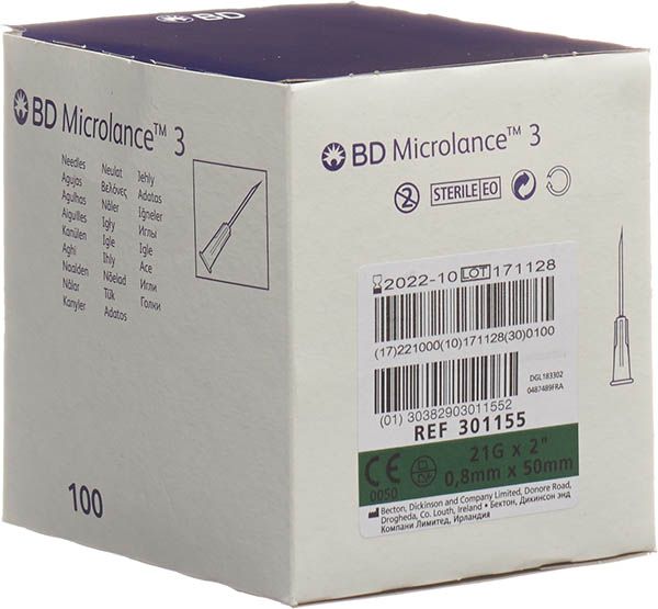 BD MICROLANCE 3 Cannula iniettabile 0,80x50 mm verde 100 pezzi