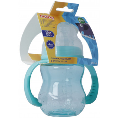 Biberon Nuby a collo largo in TRITAN 240ml tettarella a beccuccio con manico a prova di perdite