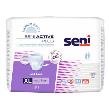 Seni Active Plus Pants Pantaloni monouso XL traspiranti Circonferenza anca 120-160cm 7 gocce 10 pezzi