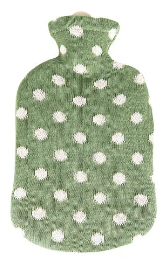 SÖNGER borsa dell'acqua calda da 2l coperchio a maglia verde a pois