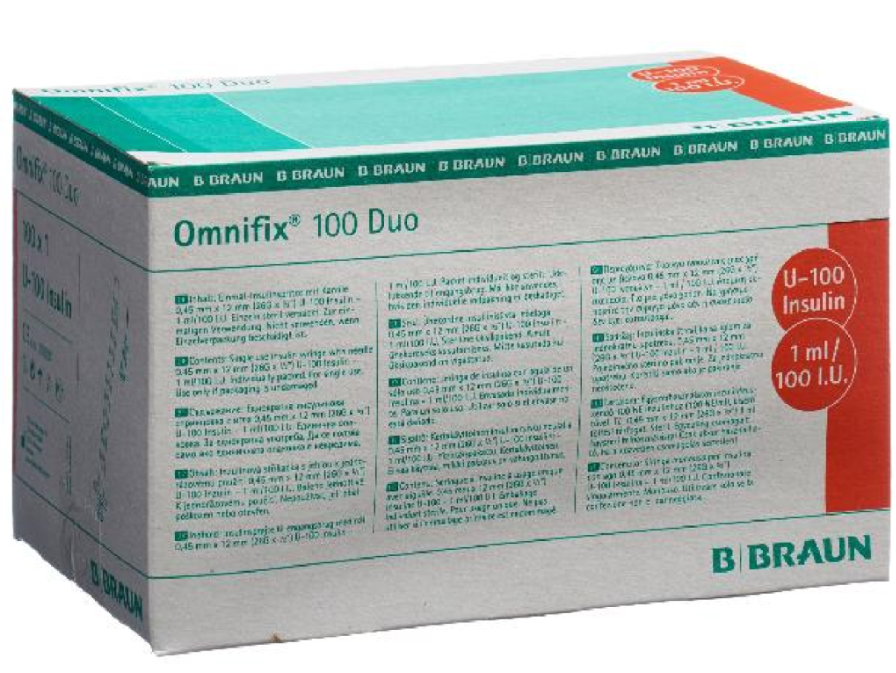 OMNIFIX Insulina 1ml duo con cannula G26 100 pezzi