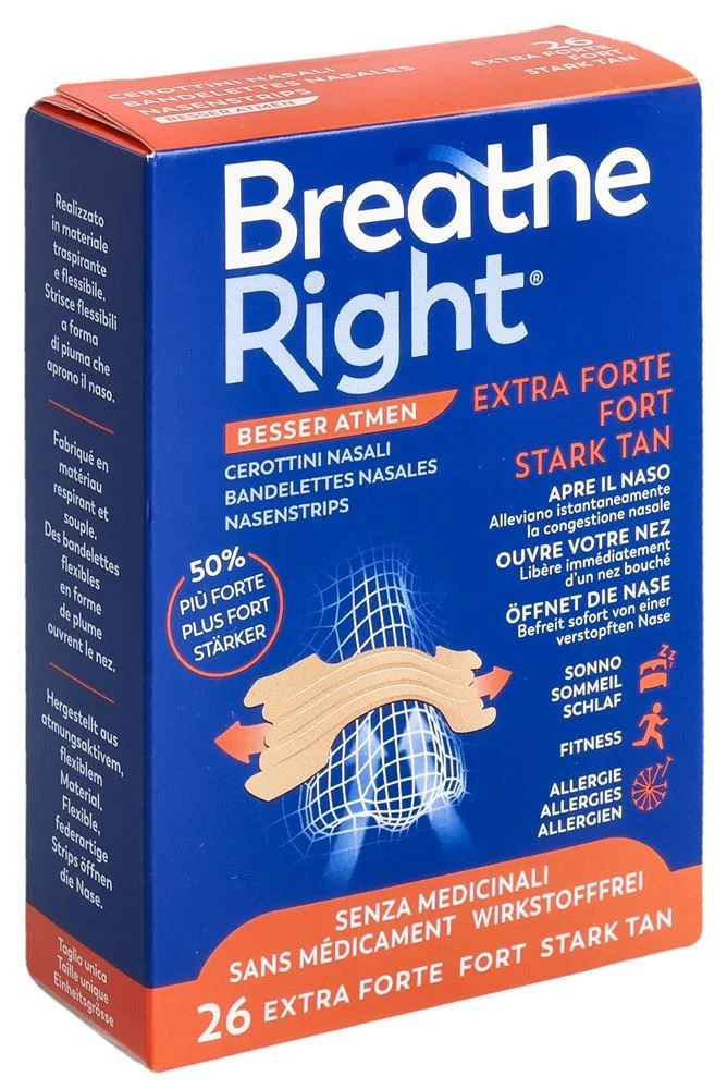 Cerotti nasali Breathe Right EXTRA Stren TAN 26 pezzi