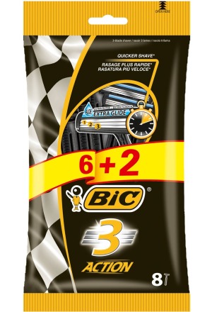 BIC 3 Action Rasoio a 3 lame per uomo 6+2 pezzi