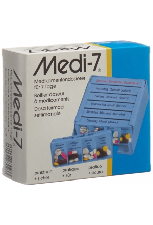 Medi-7 dispensatore di farmaci 7 giorni tedesco/francese/italiano blu