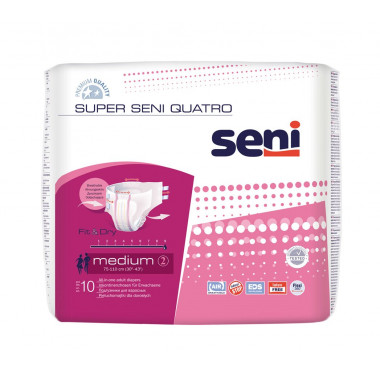 Super Seni Quatro Windelhosen M atmungsaktiv Hüftumfang 75-110cm 9 Tropfen 10 Stück