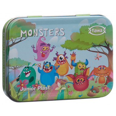 Flawa Junior Plast Strips Mostri Scatola di latta 20 pezzi