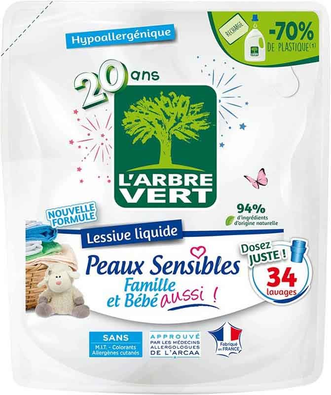 L'ARBRE VERT Ricarica detergente liquido pelle sensibile 1,53lt
