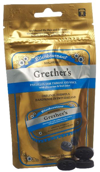 Grethers Pastiglie di ribes nero senza zucchero sacchetto di ricarica 100g