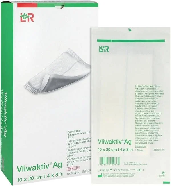 VLIWAKTIV Ag medicazione al carbone attivo 10x20cm sterile 10 pezzi