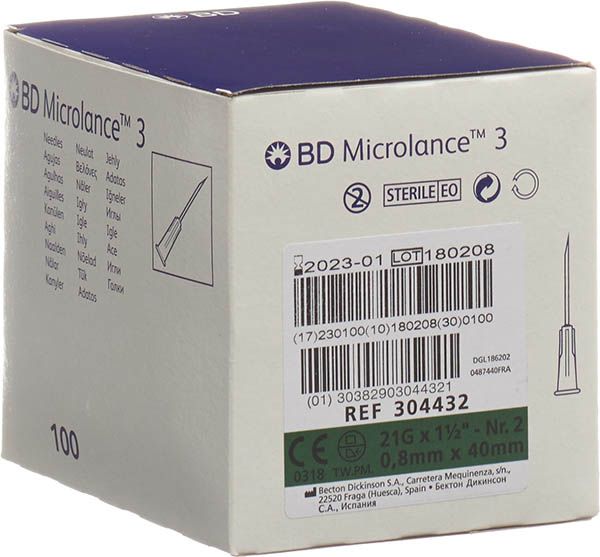 BD MICROLANCE 3 Cannula iniettabile 0,80x40 mm verde 100 pezzi