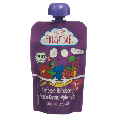 Fruchtbar Purea di frutta biologica Lampone Mirtillo Uva Banana Mela Avena 100g