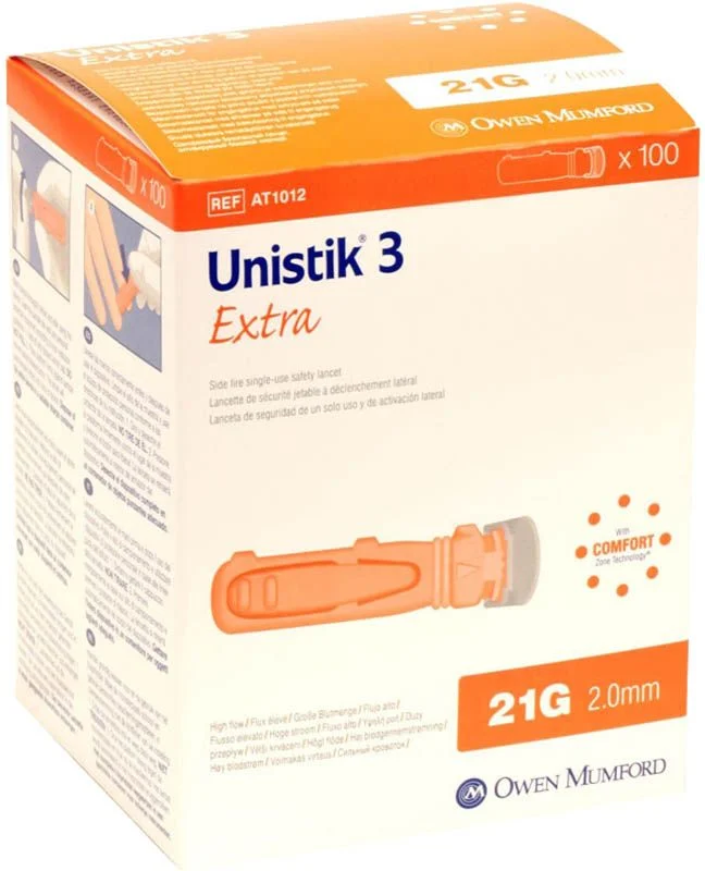 UNISTIK 3 Lancette Extra 21G (2,0 mm) 100 pezzi
