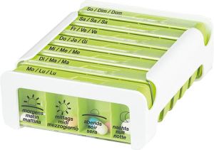 Anabox Medidispenser compatto 7 giorni verde 4 scomparti Tedesco/Francese/Italiano