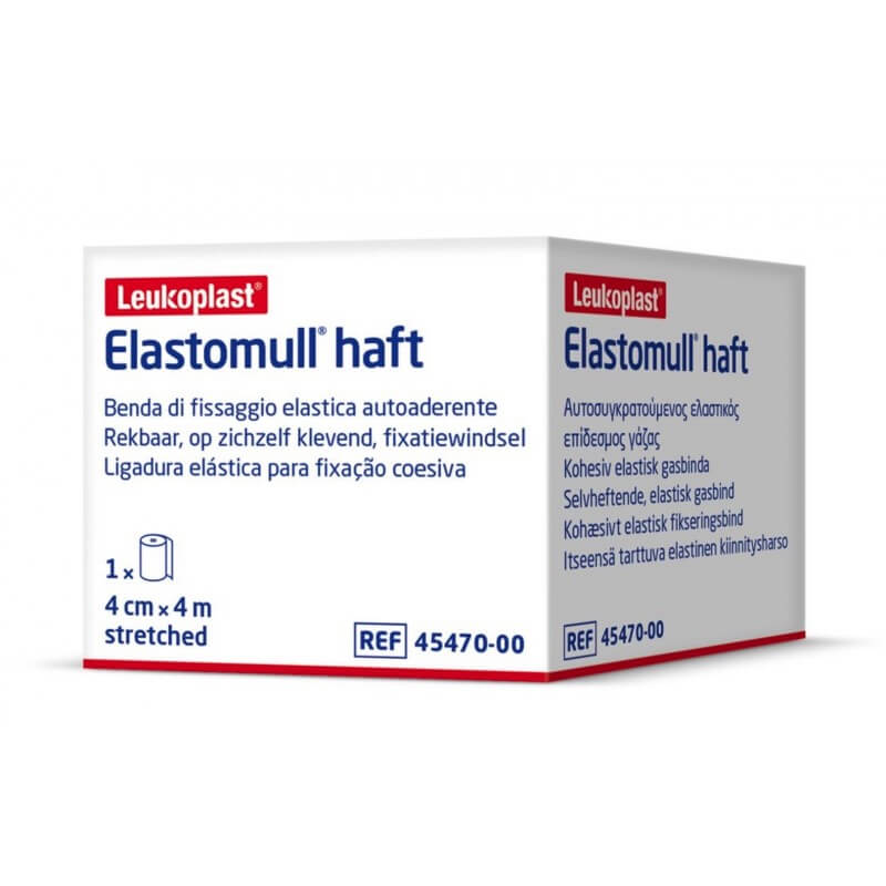 Benda di garza adesiva Elastomull 4mx4cm in rotolo bianco