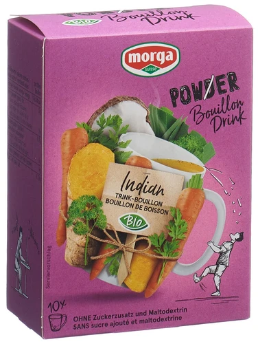 Morga Power Powder Brodo da bere indiano biologico, 10 bustine da 4 g ciascuna