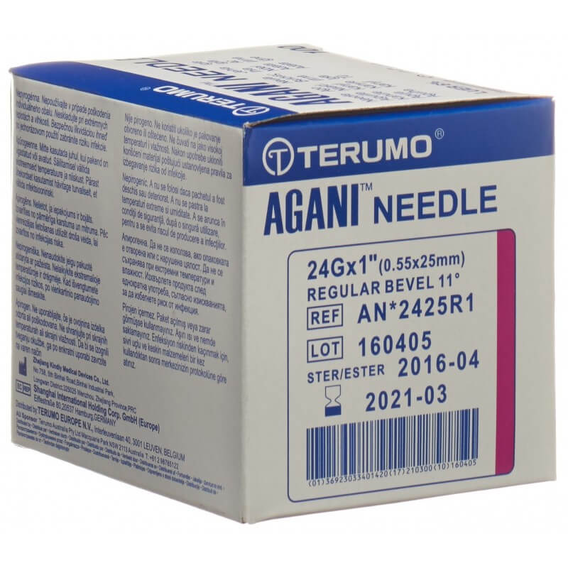 Terumo Agani cannula monouso 24G 0,55x25mm viola 100 pezzi