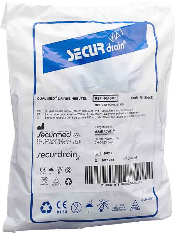 Qualimed sacchetto per urina 750ml 10cm zip drain 10 pezzi