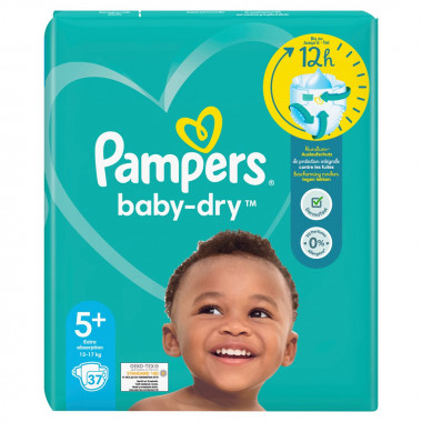 Pampers Baby Dry Gr5+ 12-17kg Junior Plus confezione risparmio 37 pezzi