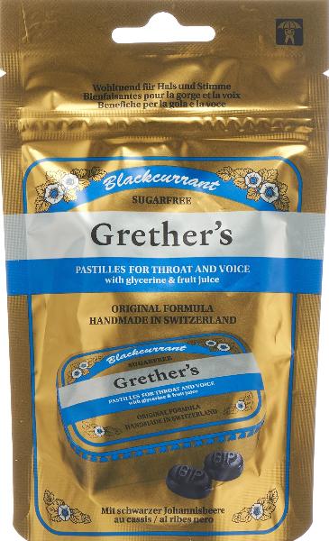 Grethers Pastiglie di ribes nero senza zucchero sacchetto di ricarica 100g
