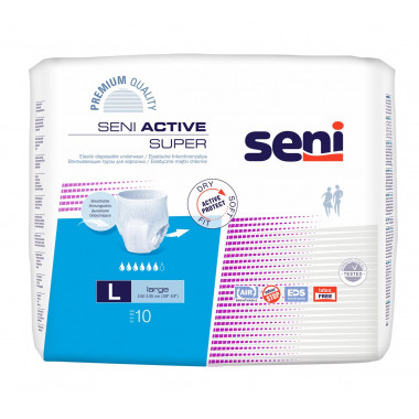 Seni Active Super Pants pantaloni monouso L traspiranti circonferenza fianchi 100-135cm 6 gocce 10 pezzi