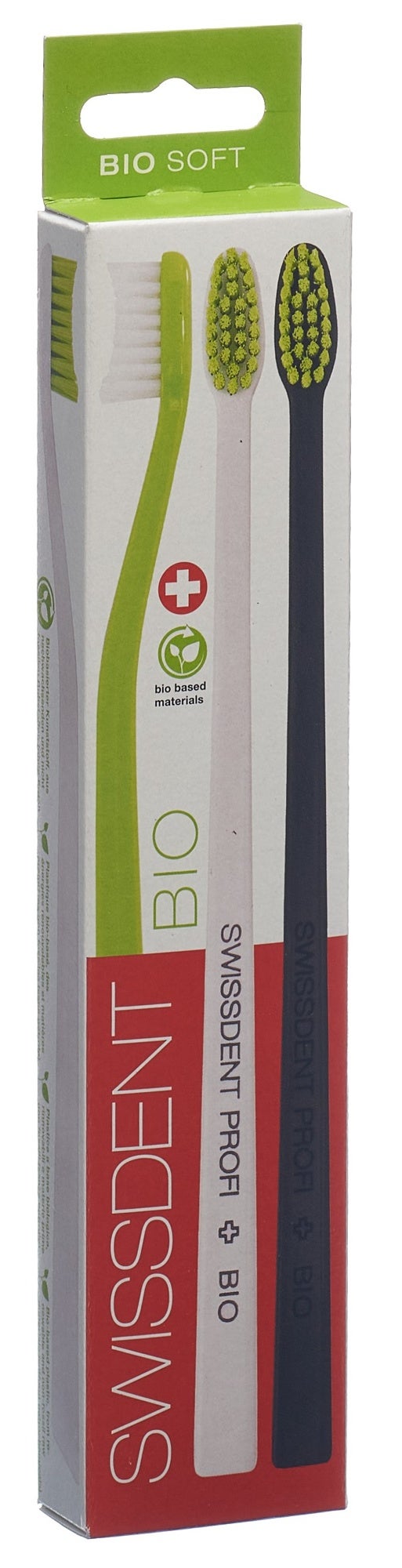 Trio di spazzolini biologici Swissdent verde bianco nero