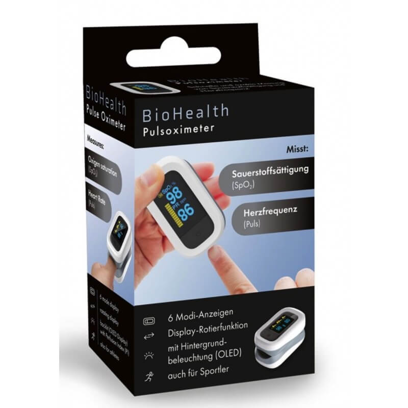 Pulsossimetro BioHealth con indice di perfusione 6 prospettive di vista Funzione di rotazione