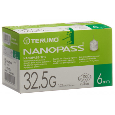 Ago da penna Terumo NANOPASS 32,5G 0,22x6mm cannula per penna da iniezione 100 pezzi
