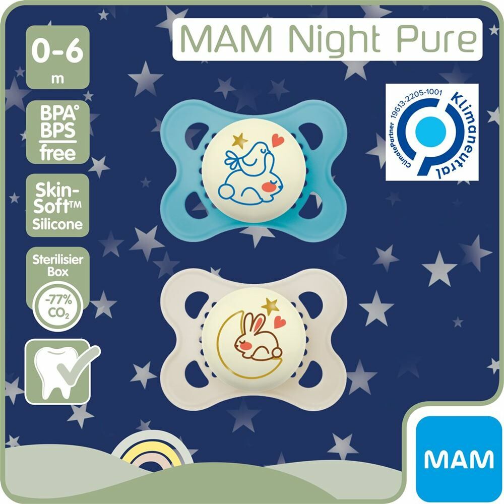 MAM Night Nuggi Pure silicone 0-6 mesi 2 pezzi