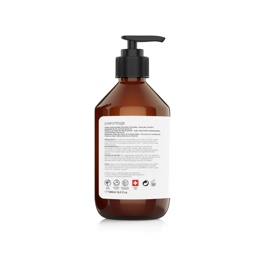 Sapone per le mani all'olio di timo Savontage 500ml (bottiglia di vetro)