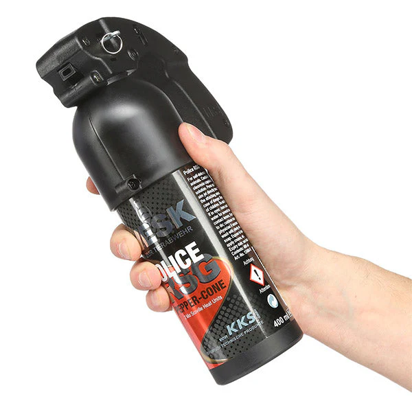 Spray al peperoncino VESK RSG Police a getto largo con impugnatura a pistola brevettata 400ml